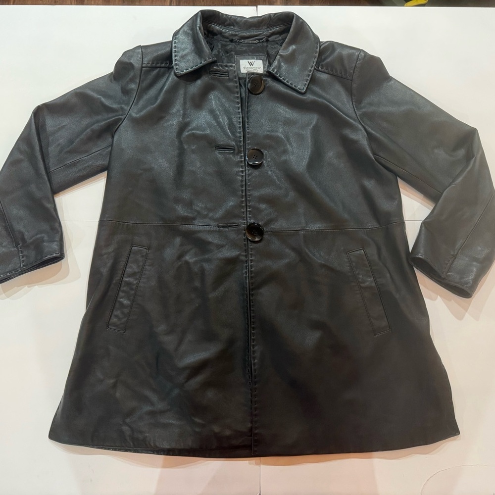 Worthington Genuine Leather Coat Womens XL Black Button Front Vintage Y2K XL